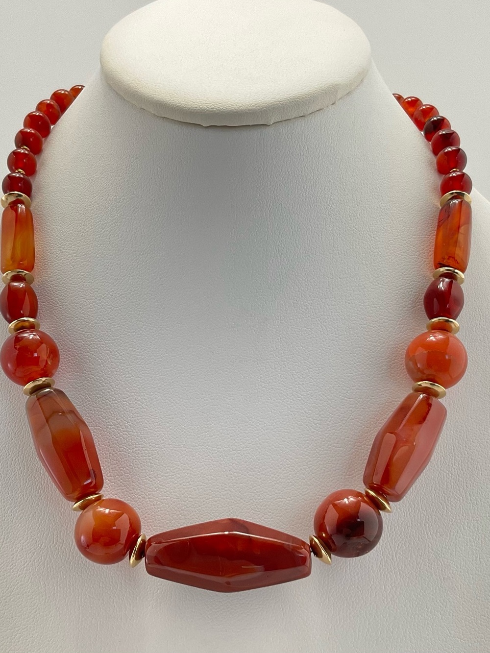 Vintage Carnelian Necklace with Gold Plate Accent Beads, BoHo, 18 1/2" Long - Picture 3 of 11
